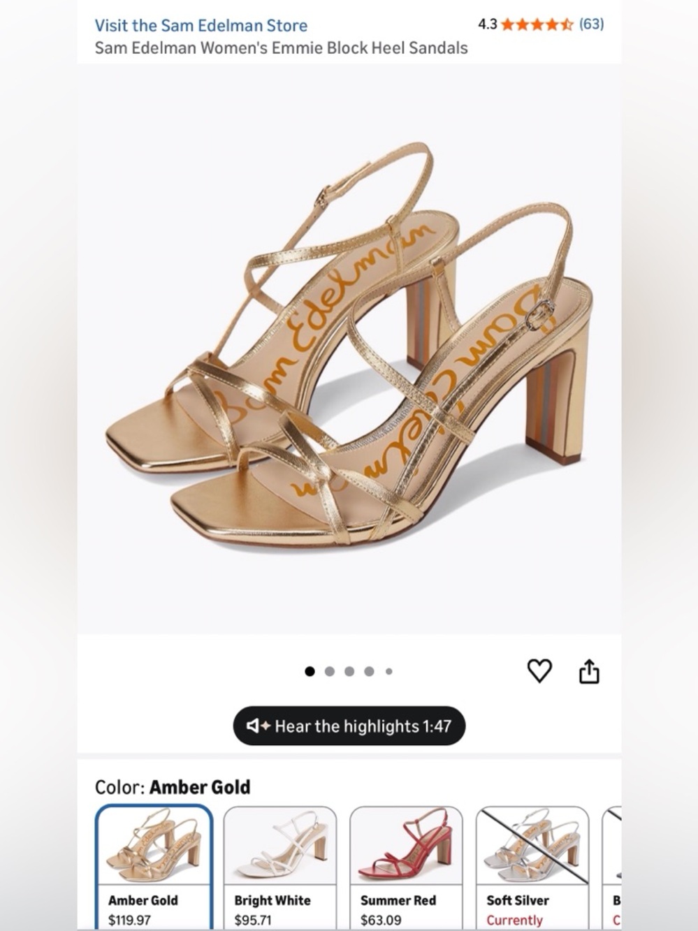 Sam Edelman Women’s Emmie Block Heel Strappy Sandals Gold Sizes-7,7.5,9 NIB - Picture 9 of 12